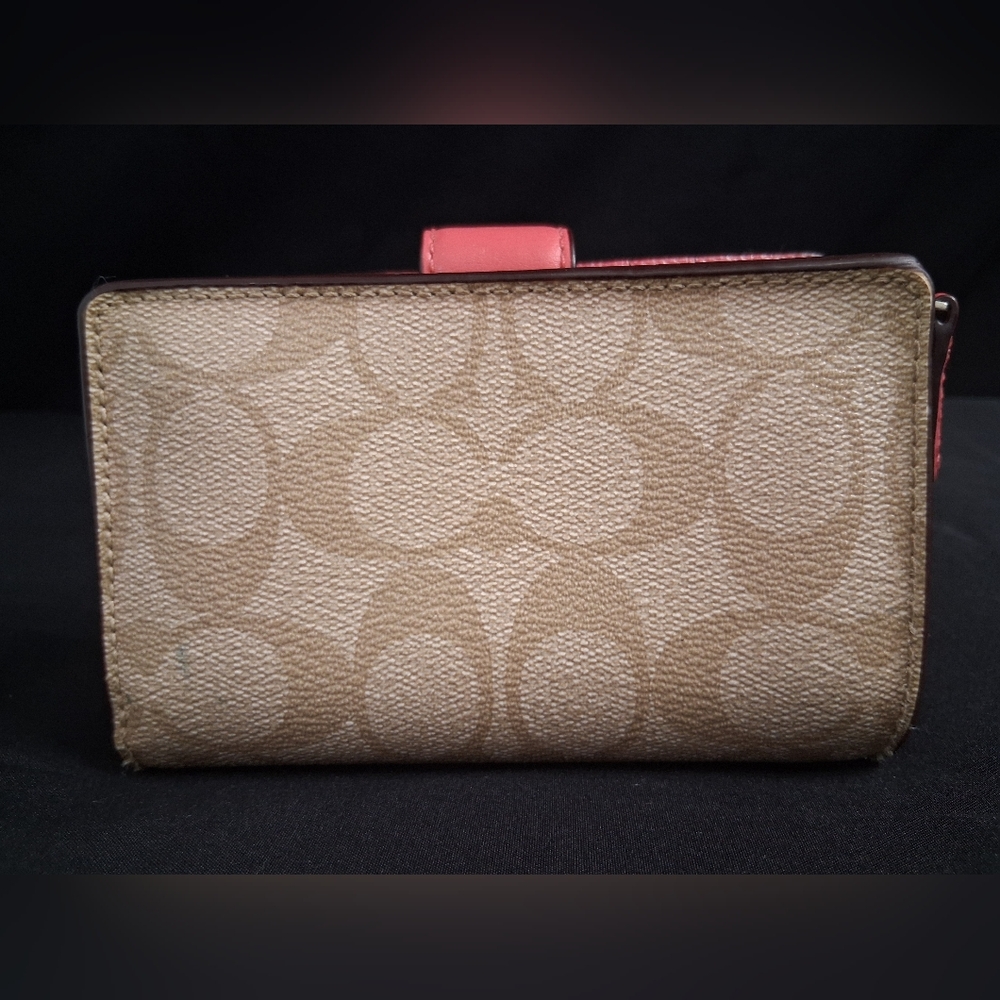 Coach Signature PVC Small Coin Zip Wallet  W/ Pink Interior - Picture 2 of 10